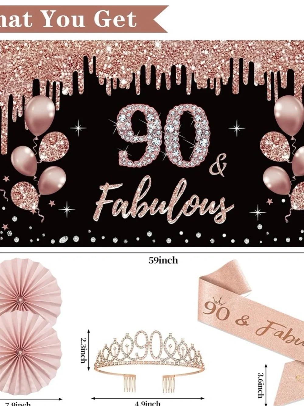 90 & Fabulous Rose Gold Birthday Party Decor Set by